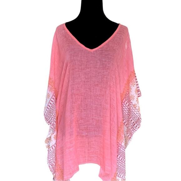NEW w/ Tags Sunny Oceans Beach Cover Up Caftan 100% Cotton Pink Small/Medium - Picture 1 of 4